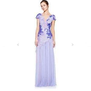 Embellished Purple Gown with Sweetheart Neckline and Flutter Cap Sleeves